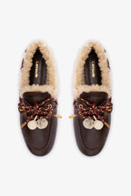 Brown Leather and Natural Shearling Boat Shoe