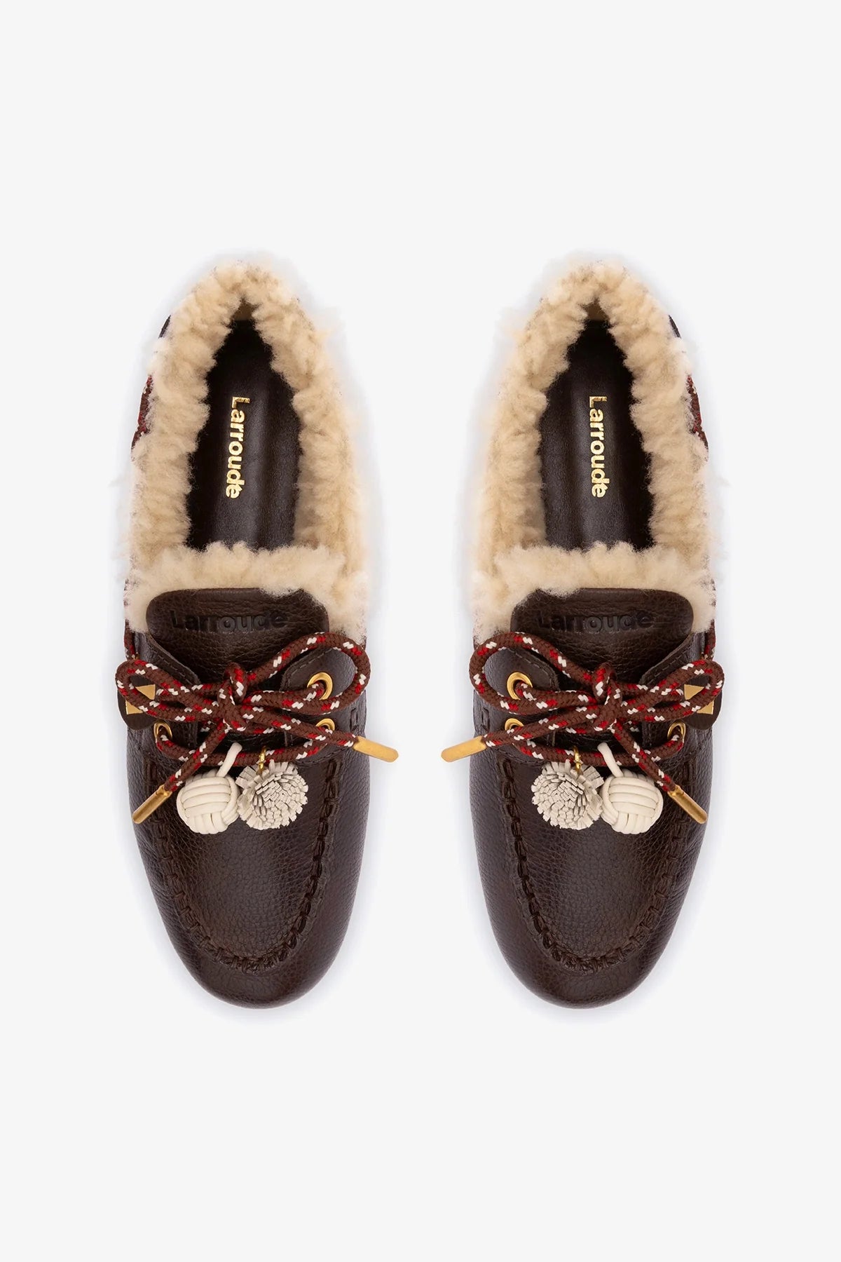 Brown Leather and Natural Shearling Boat Shoe