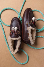 Brown Leather and Natural Shearling Boat Shoe
