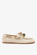 Ivory Leather Boat Shoe with Pompom Laces