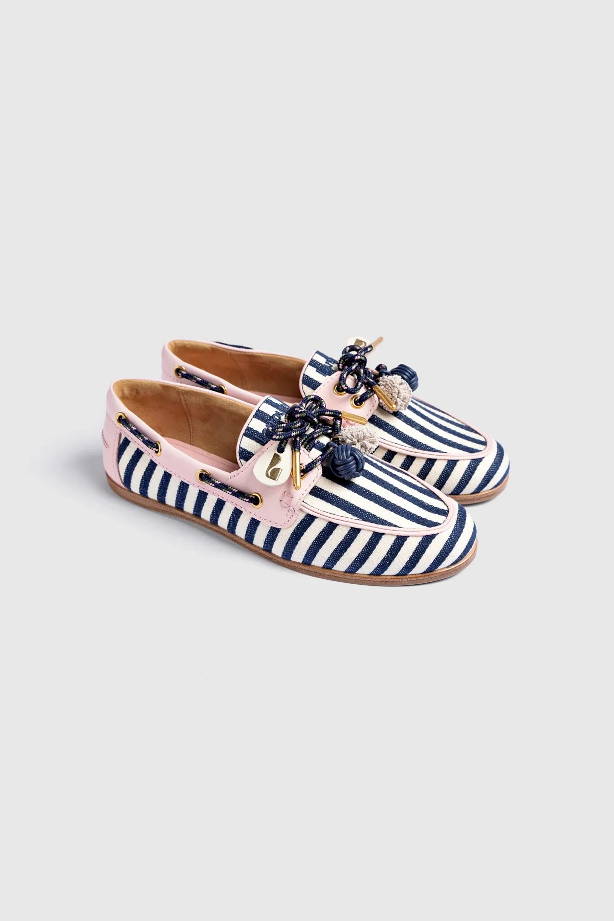 Navy, Ivory and Pink Striped Canvas Boat Shoe