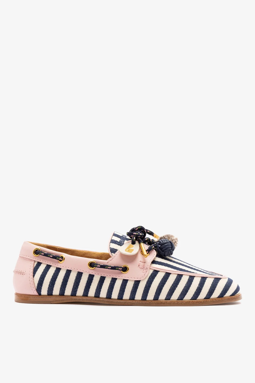 Navy, Ivory and Pink Striped Canvas Boat Shoe