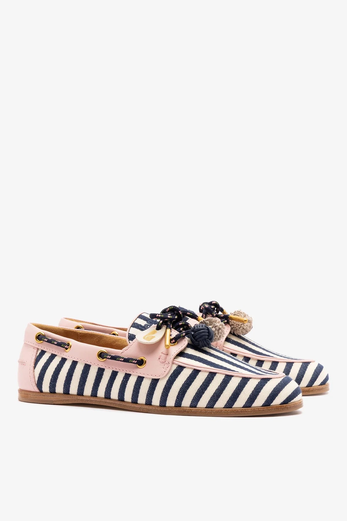 Navy, Ivory and Pink Striped Canvas Boat Shoe