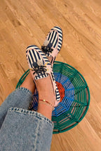 Navy, Ivory and Pink Striped Canvas Boat Shoe