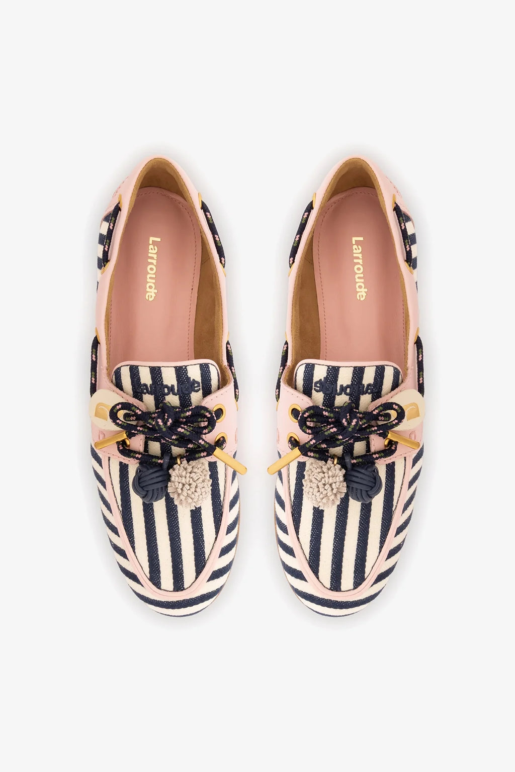 Navy, Ivory and Pink Striped Canvas Boat Shoe