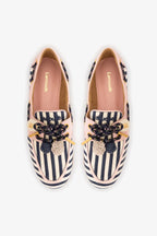Navy, Ivory and Pink Striped Canvas Boat Shoe