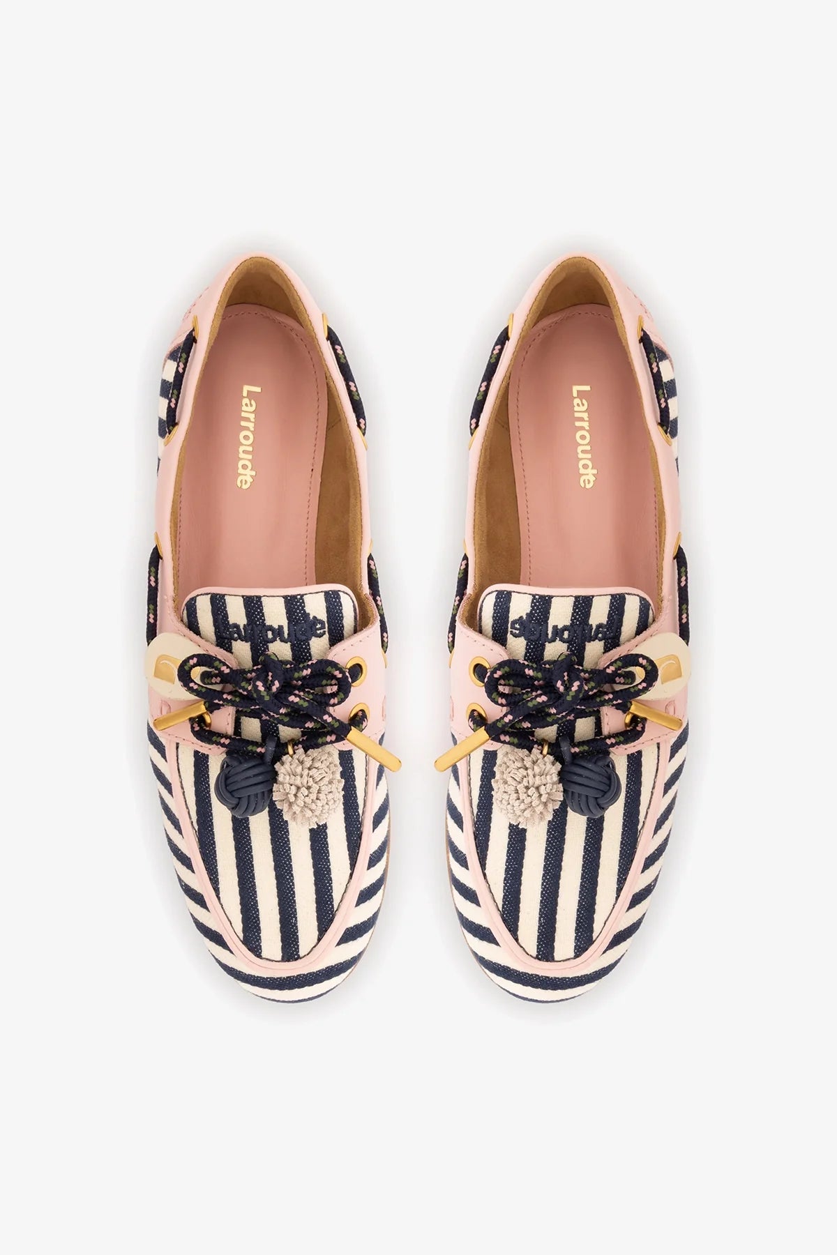 Navy, Ivory and Pink Striped Canvas Boat Shoe