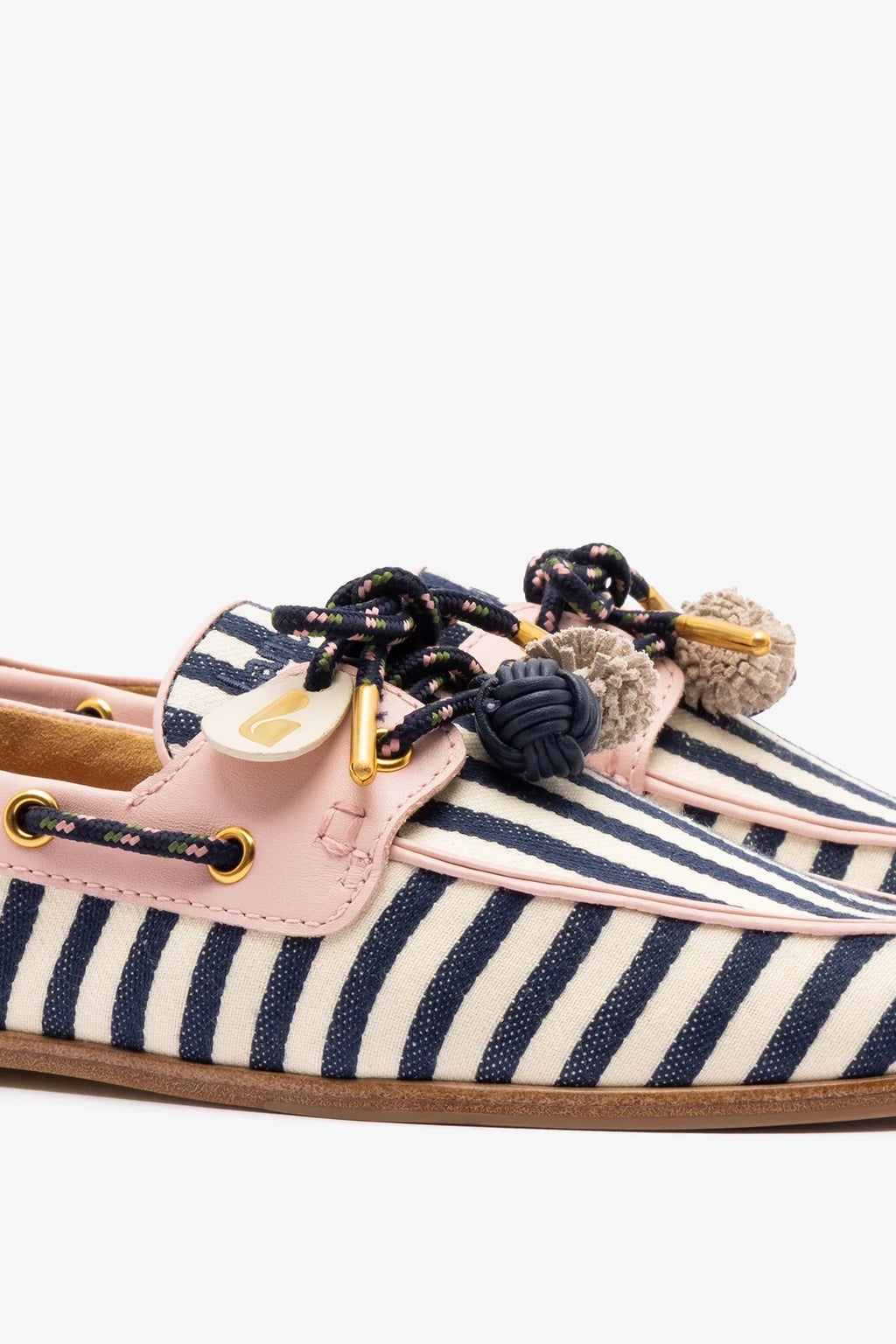 Navy, Ivory and Pink Striped Canvas Boat Shoe