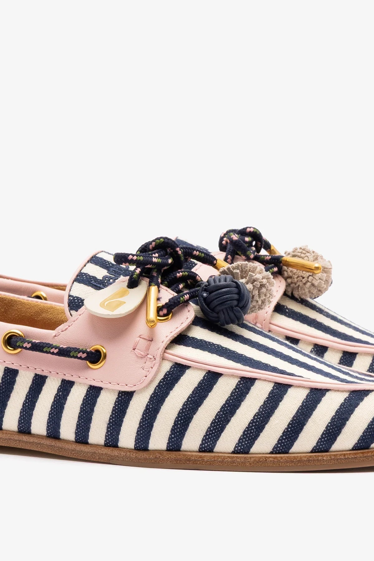 Navy, Ivory and Pink Striped Canvas Boat Shoe