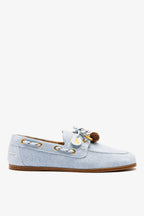 Blue Denim Boat Shoe with Pompom Laces