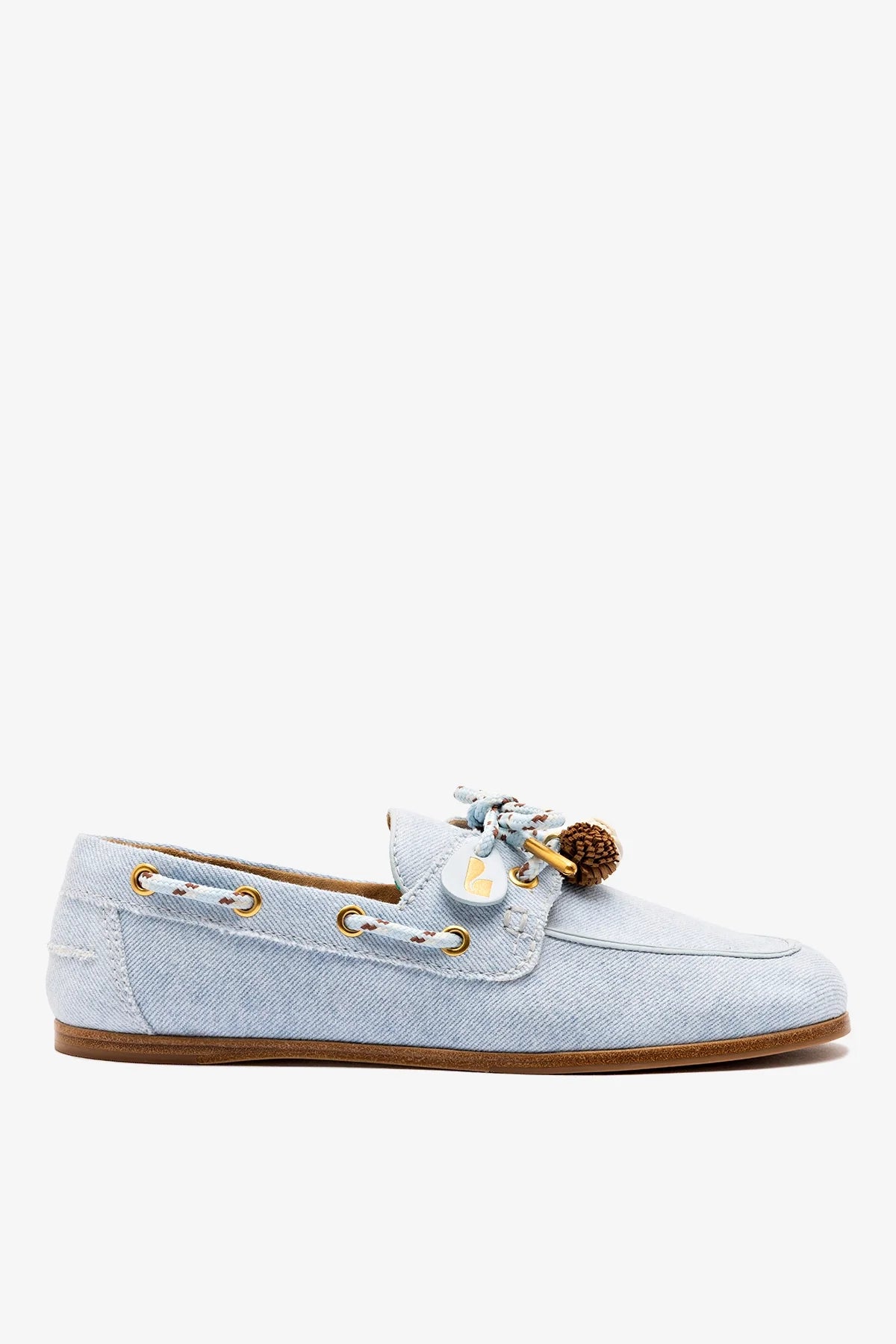 Blue Denim Boat Shoe with Pompom Laces