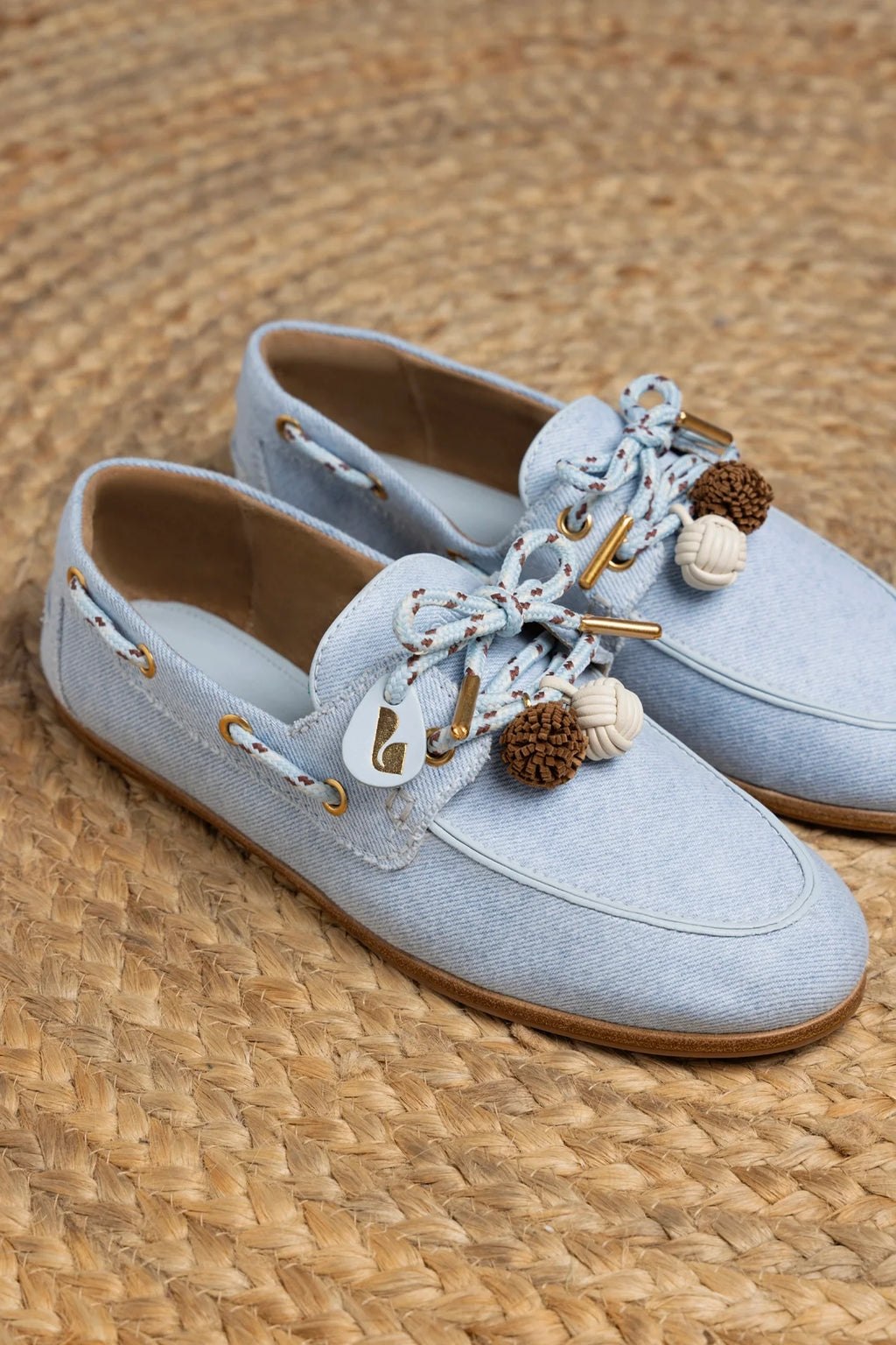 Blue Denim Boat Shoe with Pompom Laces