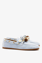Blue Denim Boat Shoe with Pompom Laces