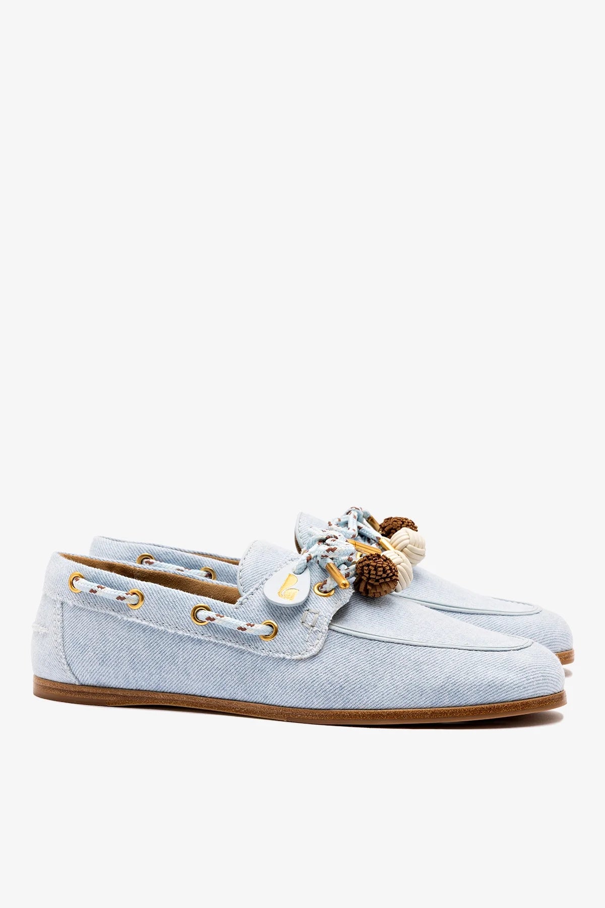 Blue Denim Boat Shoe with Pompom Laces