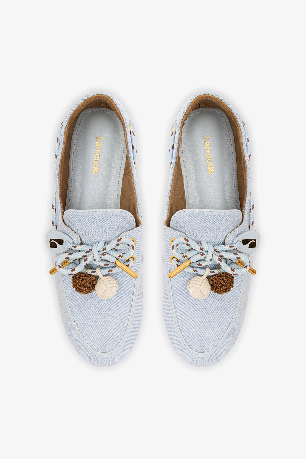Blue Denim Boat Shoe with Pompom Laces