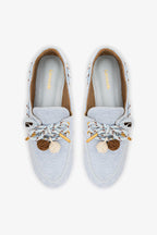 Blue Denim Boat Shoe with Pompom Laces