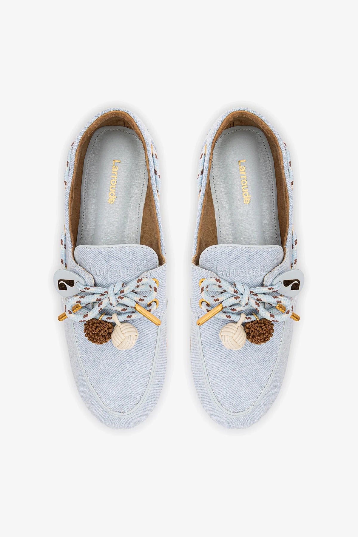 Blue Denim Boat Shoe with Pompom Laces