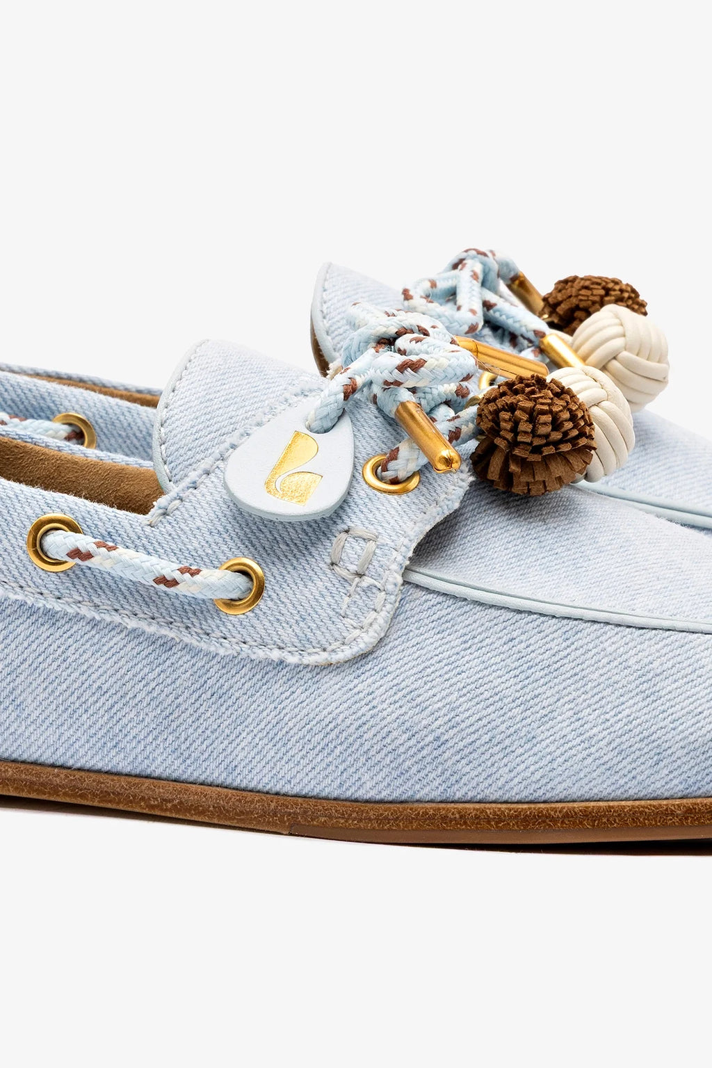 Blue Denim Boat Shoe with Pompom Laces