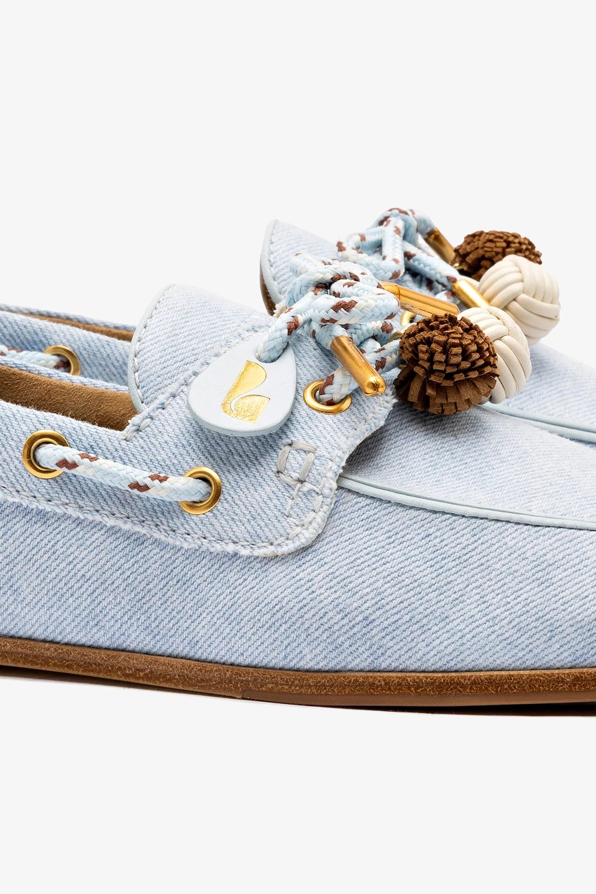 Blue Denim Boat Shoe with Pompom Laces