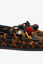 Leopard Print Calf Hair Leather Boat Shoe