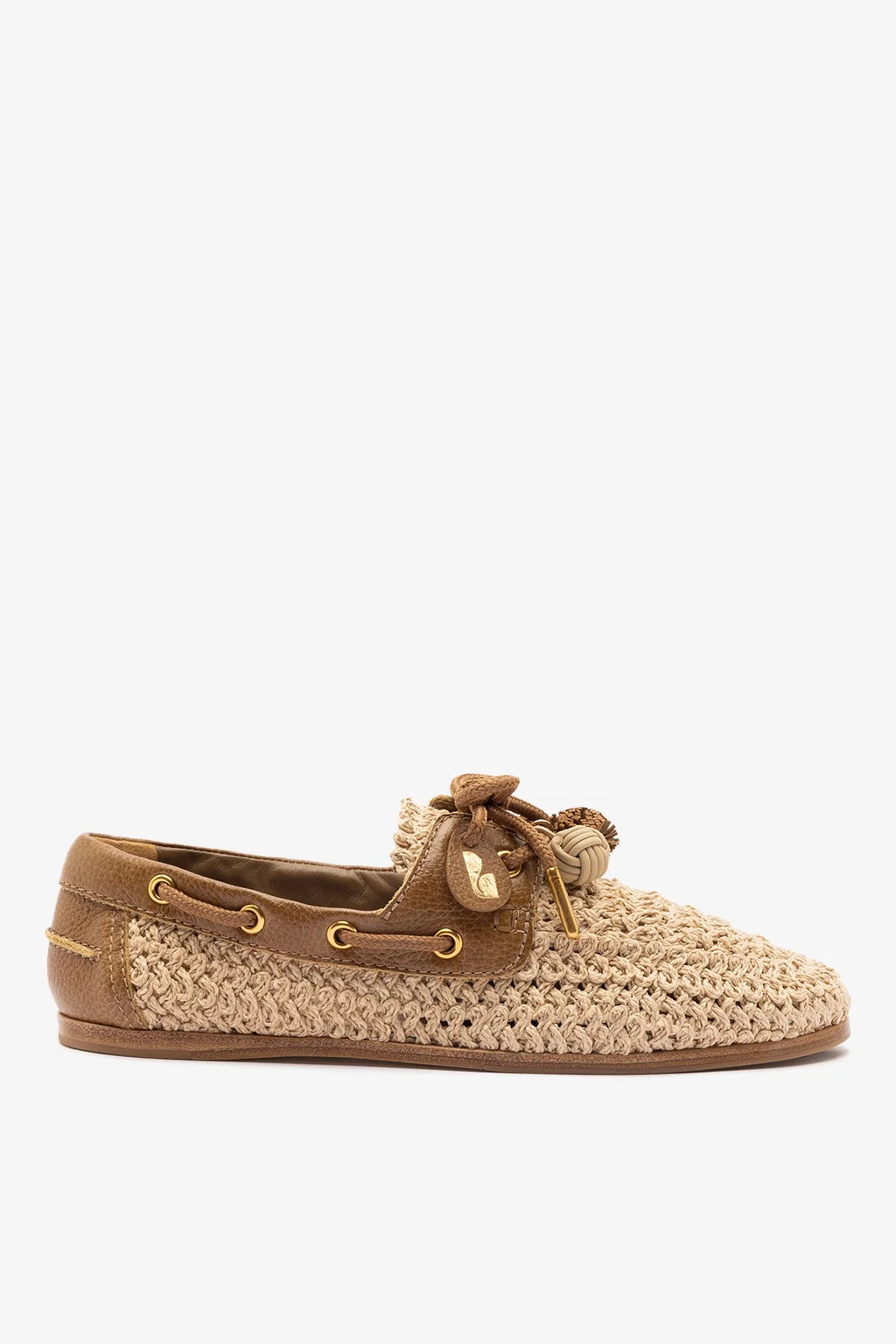 Natural Crochet and Russet Leather Boat Shoe