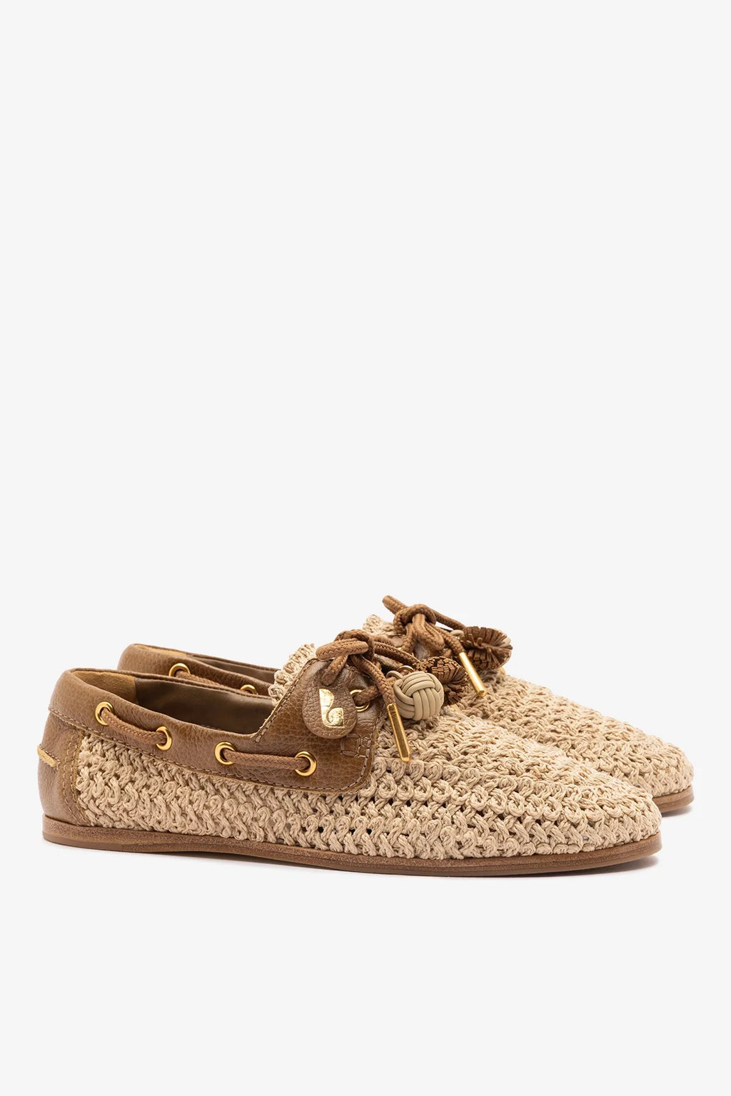 Natural Crochet and Russet Leather Boat Shoe