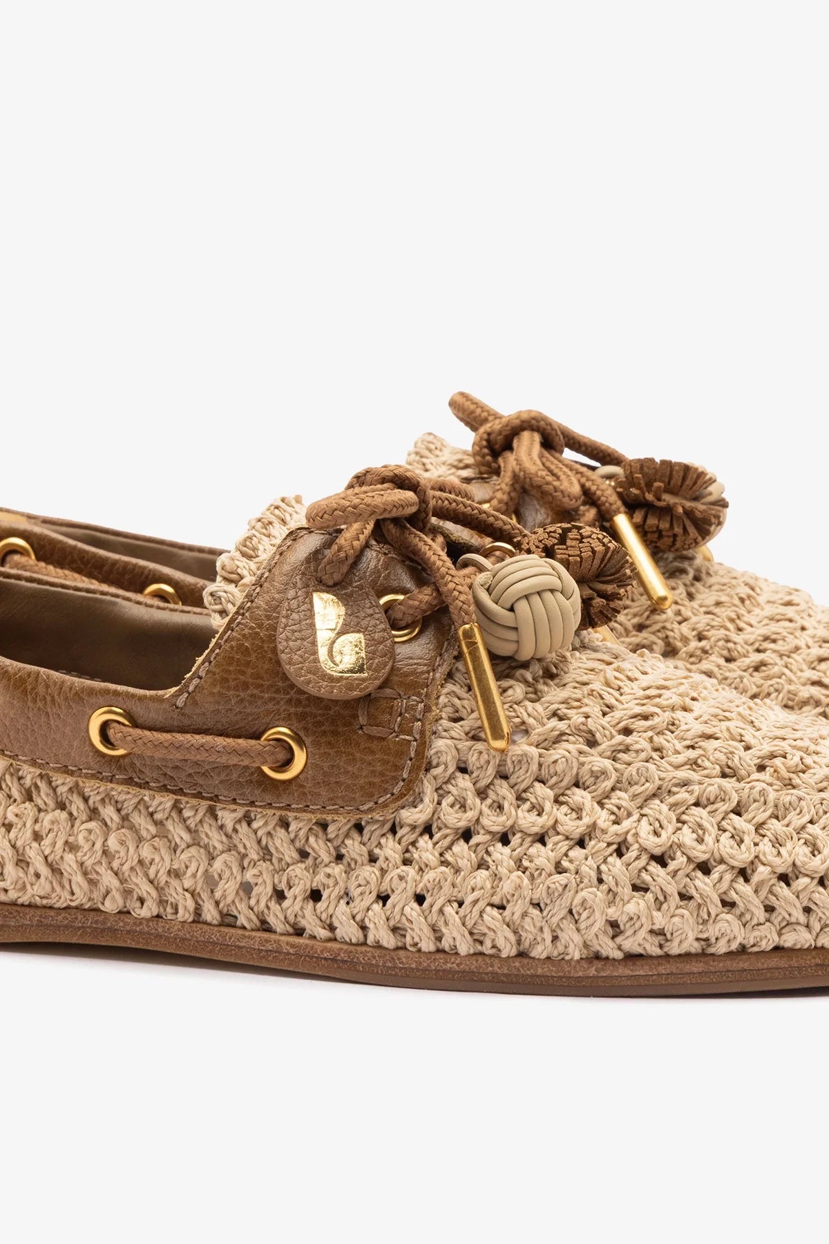 Natural Crochet and Russet Leather Boat Shoe