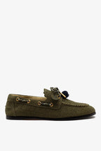 Olive Croco-Embossed Suede Boat Shoe