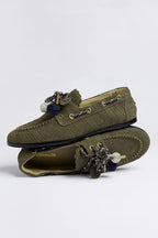 Olive Croco-Embossed Suede Boat Shoe
