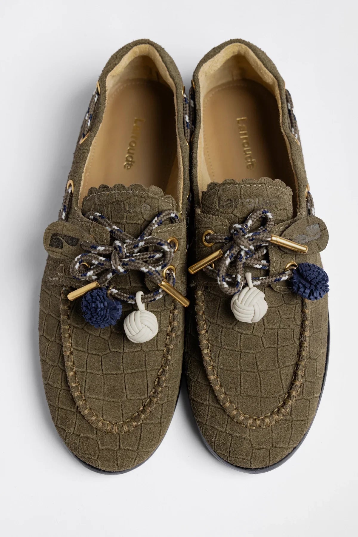Olive Croco-Embossed Suede Boat Shoe
