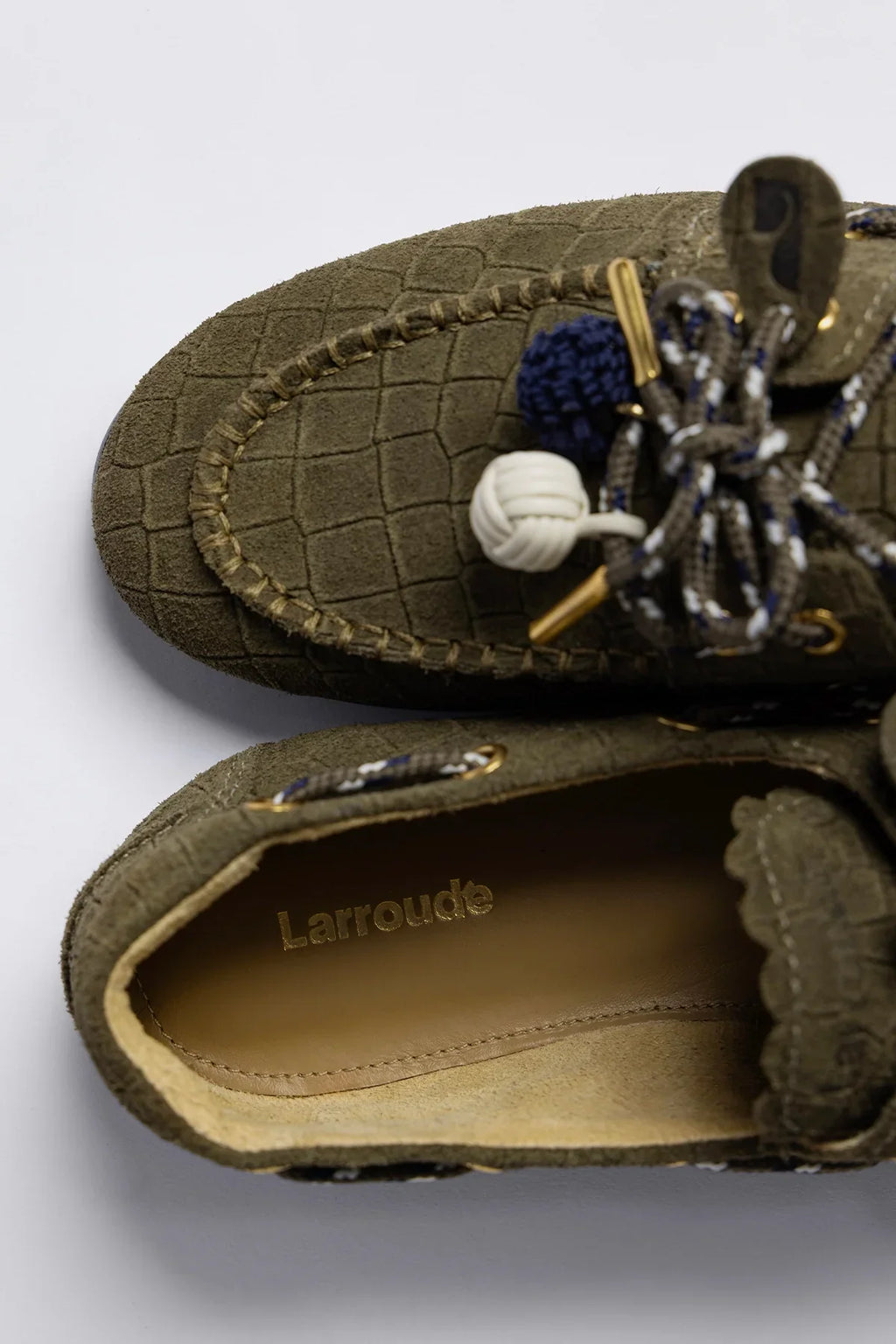Olive Croco-Embossed Suede Boat Shoe