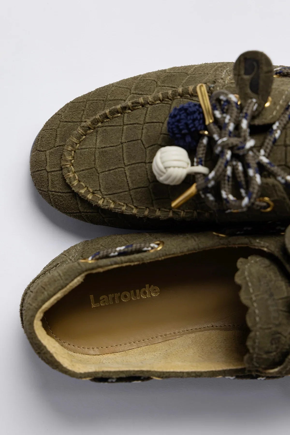 Olive Croco-Embossed Suede Boat Shoe