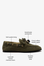 Olive Croco-Embossed Suede Boat Shoe