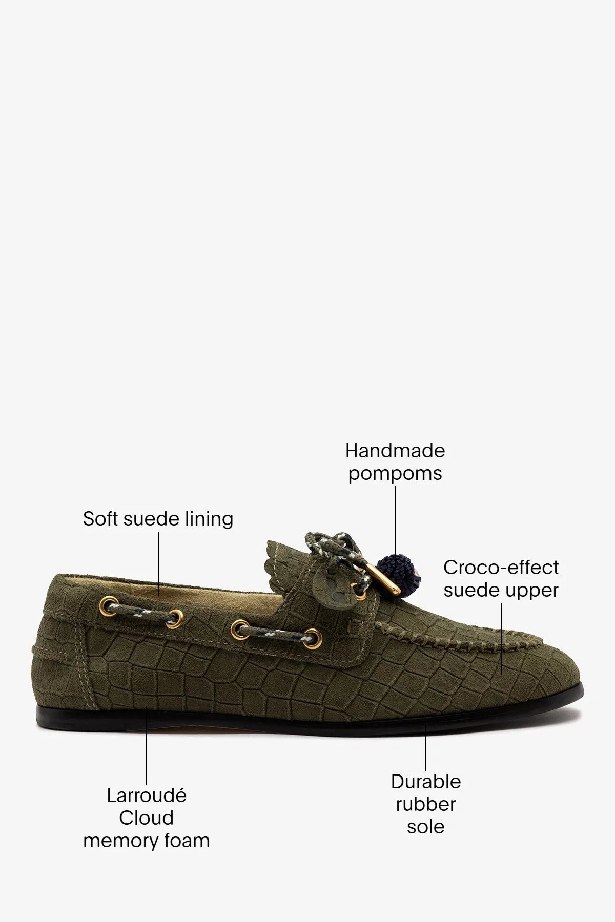 Olive Croco-Embossed Suede Boat Shoe