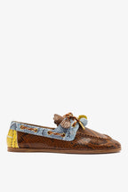 Dark Brown, Blue and Yellow Python Embossed Leather Boat Shoe
