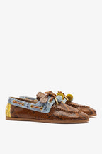 Dark Brown, Blue and Yellow Python Embossed Leather Boat Shoe