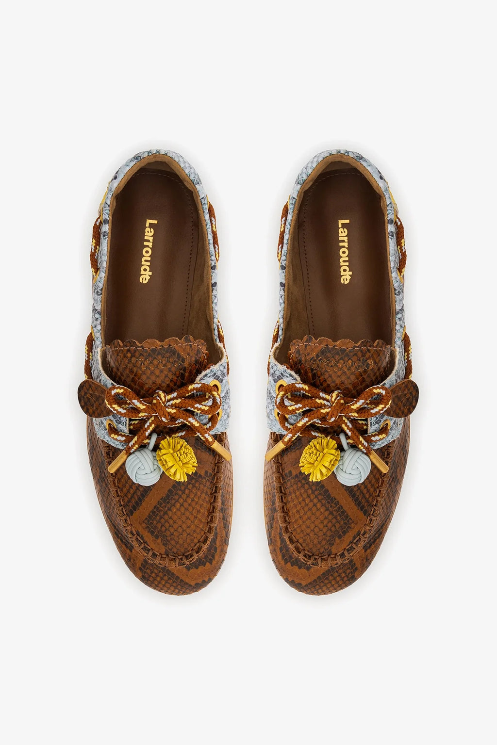 Dark Brown, Blue and Yellow Python Embossed Leather Boat Shoe
