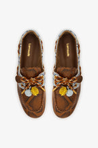 Dark Brown, Blue and Yellow Python Embossed Leather Boat Shoe