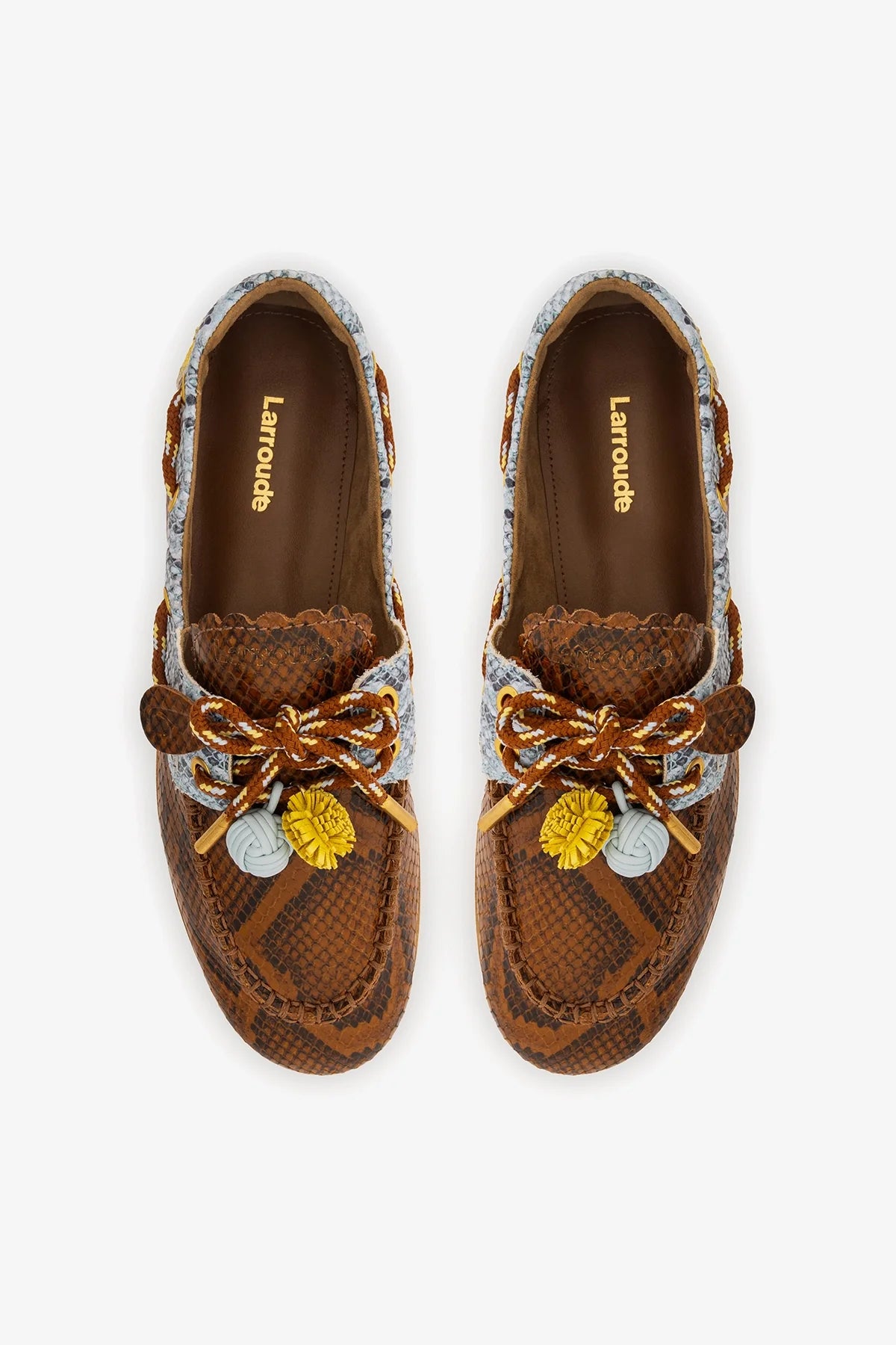 Dark Brown, Blue and Yellow Python Embossed Leather Boat Shoe