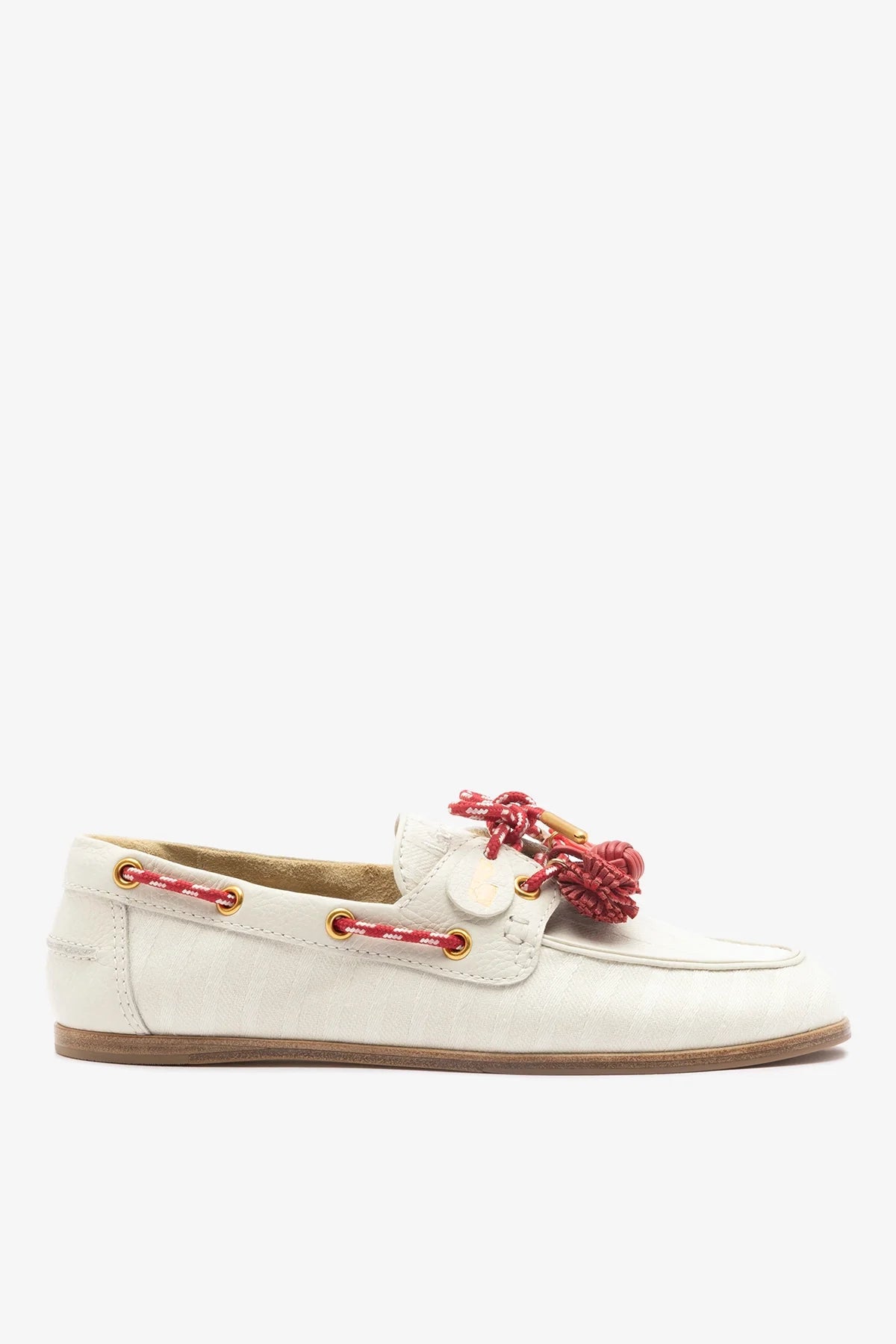 Ivory Striped Canvas Boat Shoe