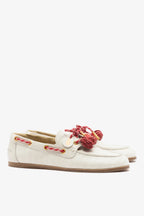 Ivory Striped Canvas Boat Shoe