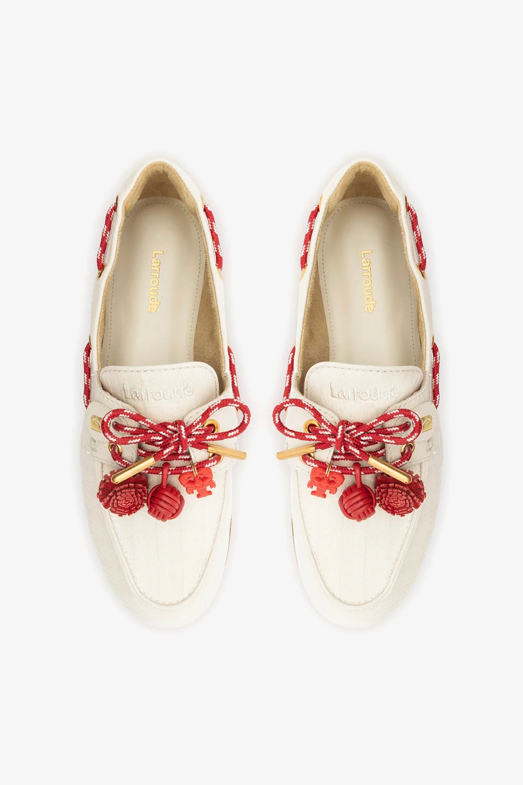 Ivory Striped Canvas Boat Shoe