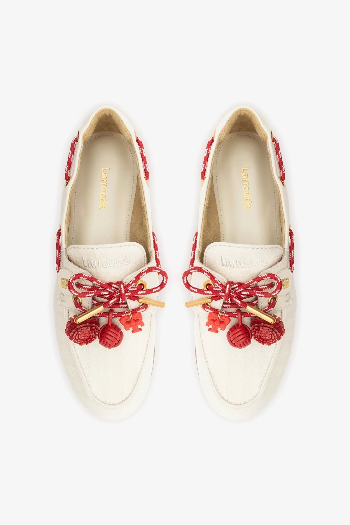 Ivory Striped Canvas Boat Shoe