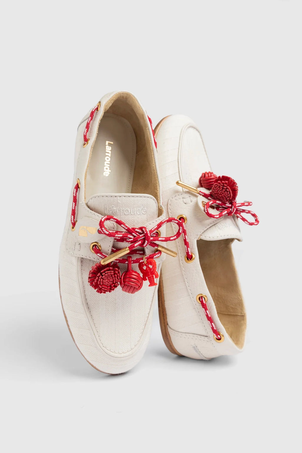 Ivory Striped Canvas Boat Shoe