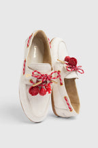 Ivory Striped Canvas Boat Shoe