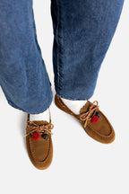 Russet Suede Boat Shoe with Pompom Laces