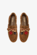 Russet Suede Boat Shoe with Pompom Laces
