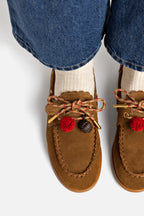 Russet Suede Boat Shoe with Pompom Laces