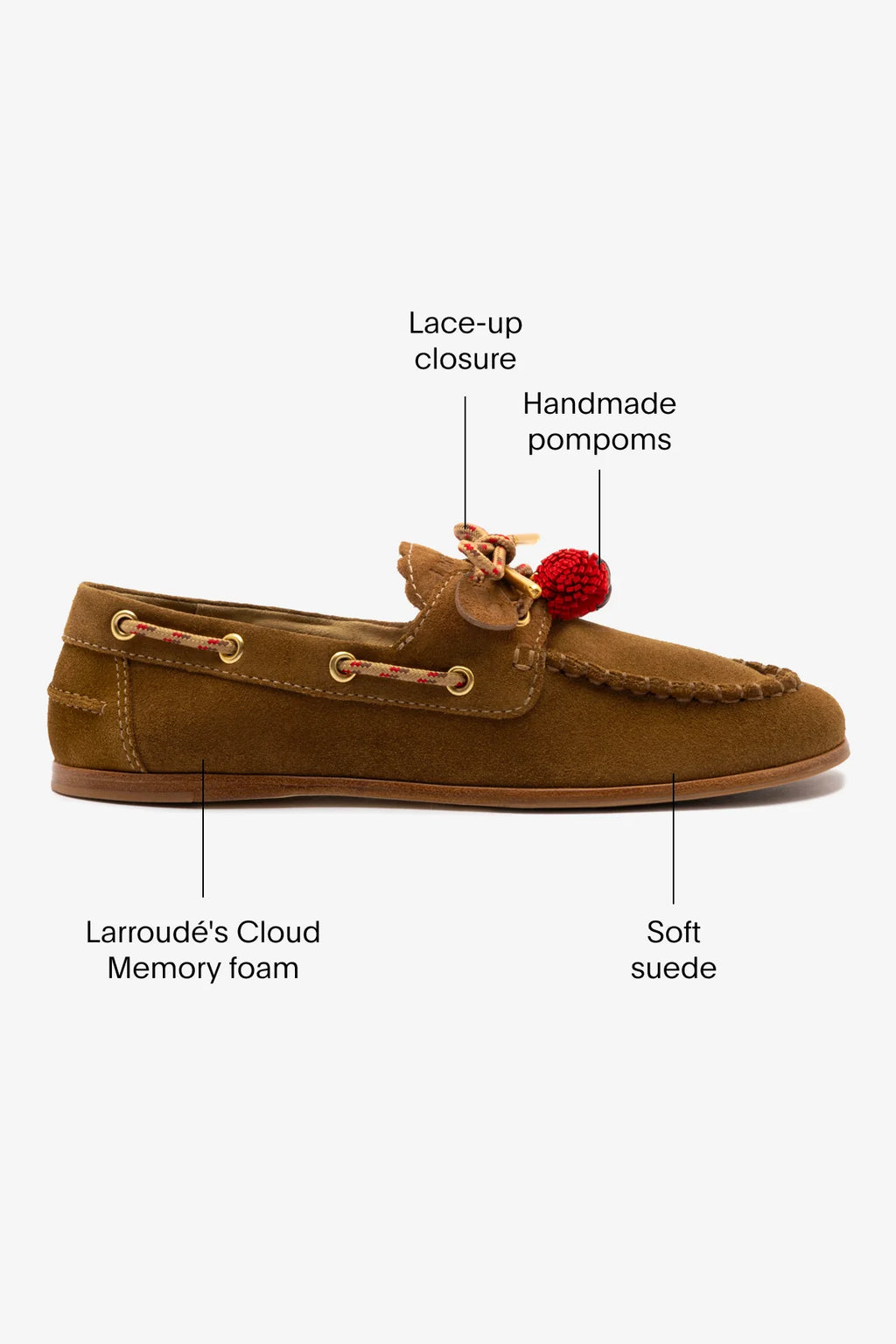 Russet Suede Boat Shoe with Pompom Laces