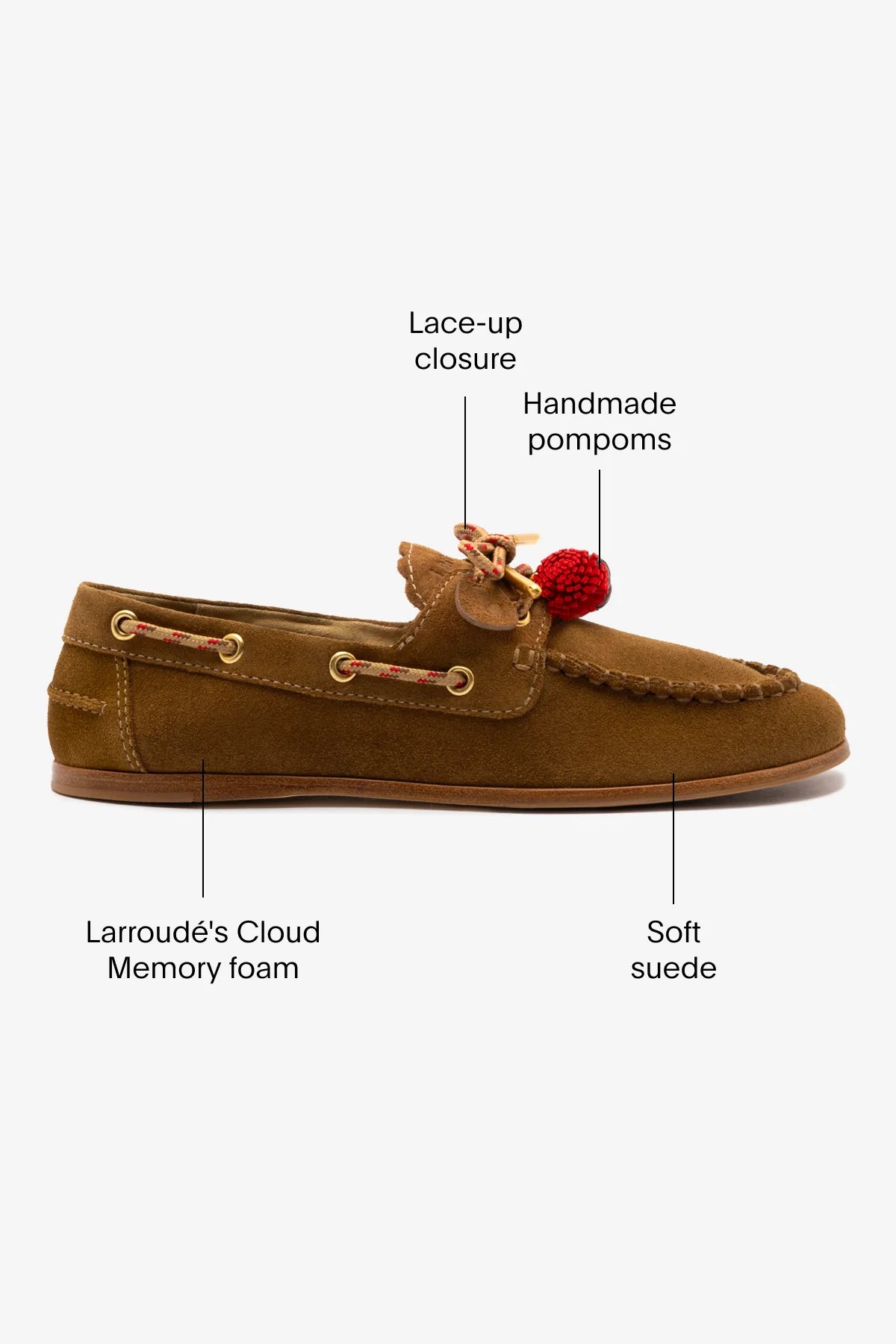 Russet Suede Boat Shoe with Pompom Laces